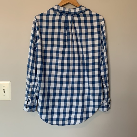 Lou & Grey Blue and white checkered Long sleeve collared top - Picture 3 of 5